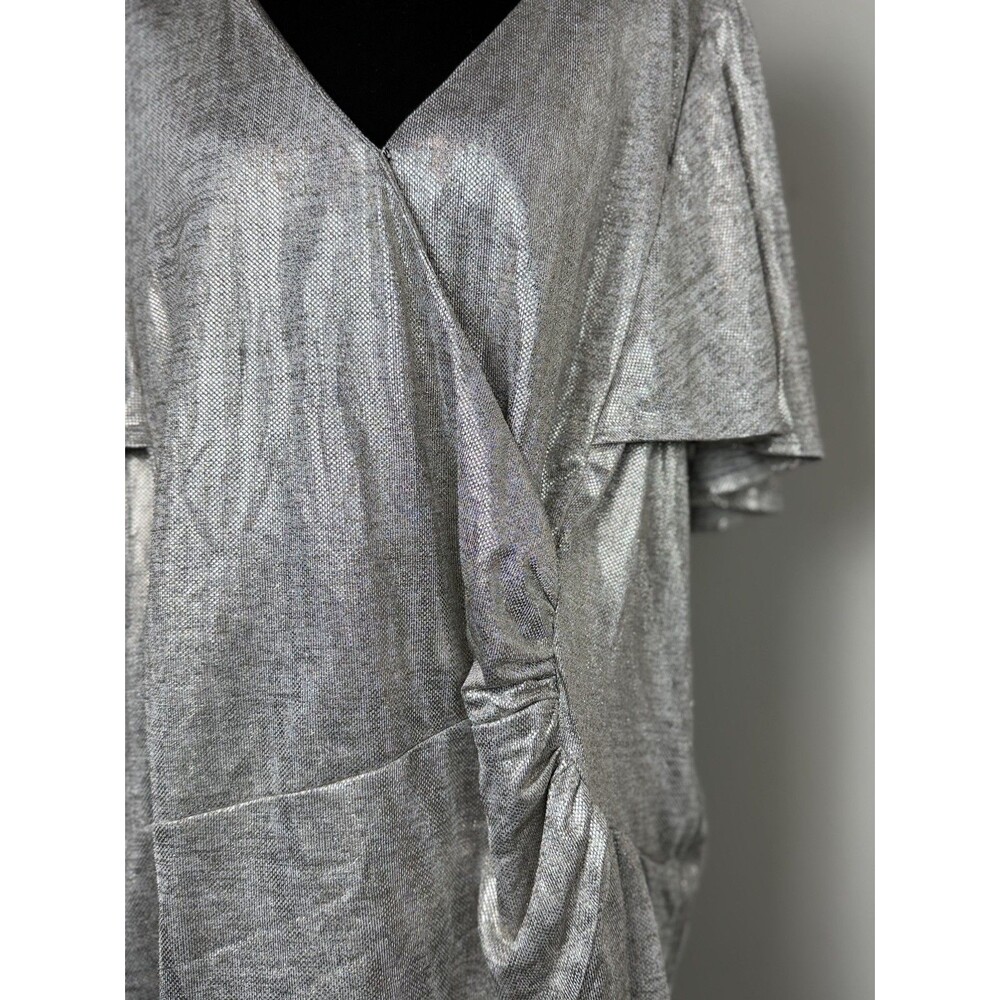 Skies Are Blue Metallic Silver Blouse- 3X - Picture 16 of 16